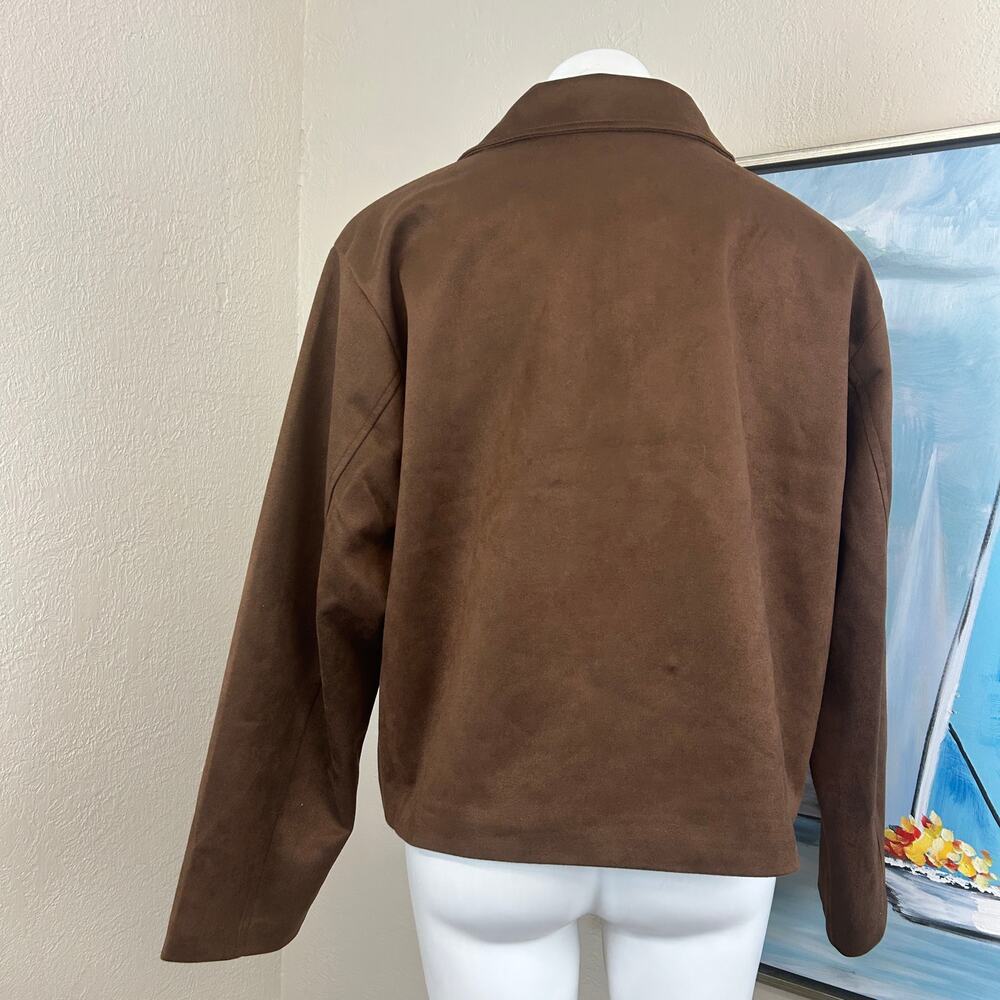Steve Madden jacket chocolate brown faux-suede with gold-tone buttons size XL - Picture 3 of 6